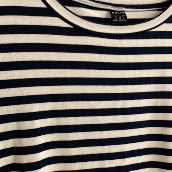 Navy Blue & White Striped Bodycon Maternity Dress Small - Picture 2 of 3